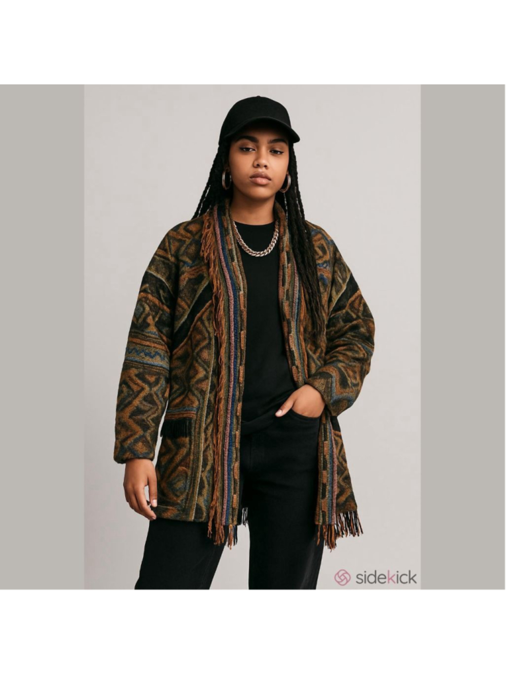 Women's Leoniak Multicolor Coogi-Style Artsy Vintage 90s Open Cardigan, Med